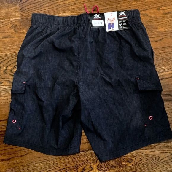 Men’s ZEROXPOSUR Black Cargo Swim Trunks With Red Accent Sz Medium NWT - Picture 5 of 8